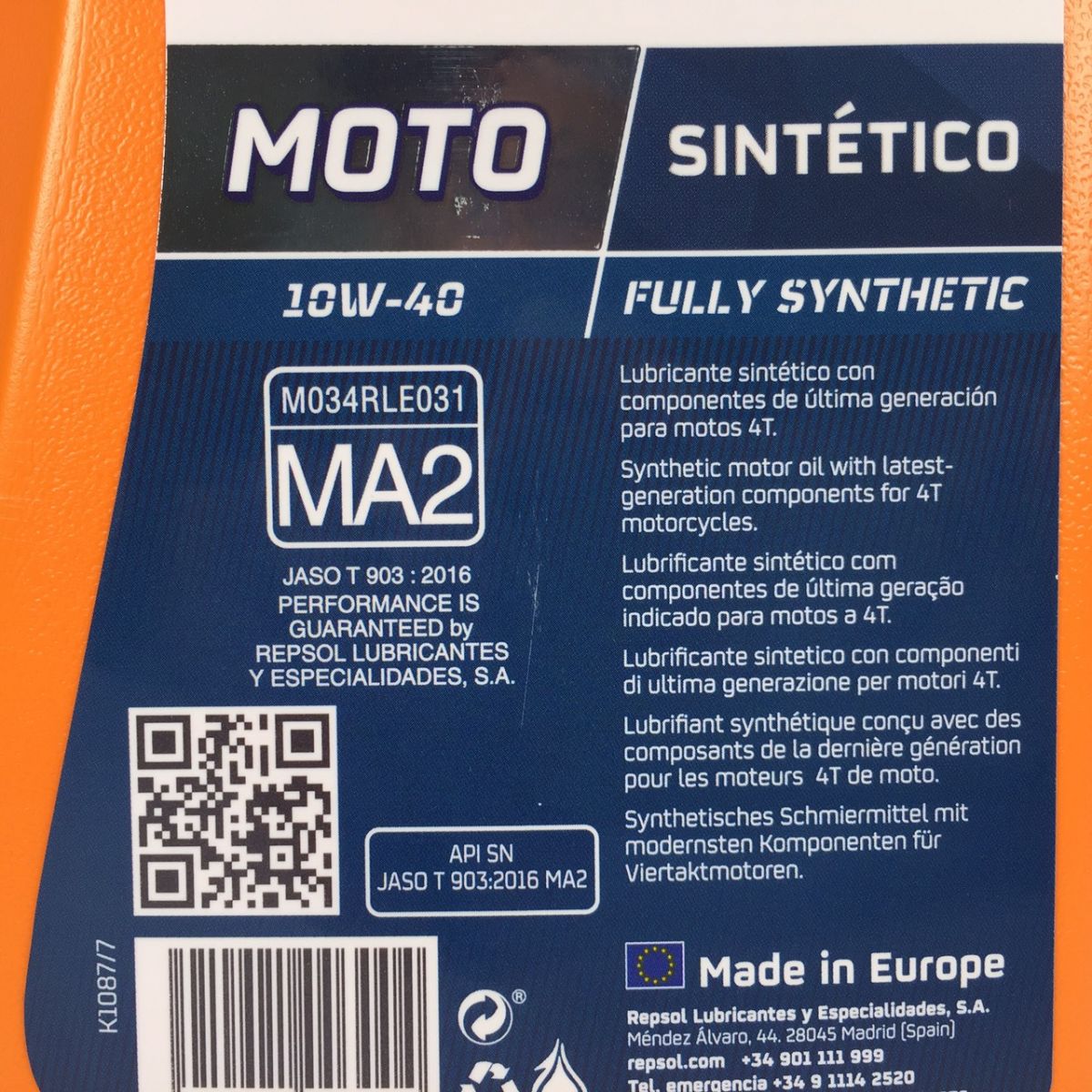REPSOL Sintetico 4T 10W-40 全合成機油 機車